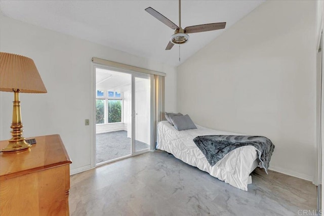 3685 Vista Campana N Unit 56, Oceanside, CA 92057 - bedroom featuring access to outside, lofted ceiling, and a ceiling fan
