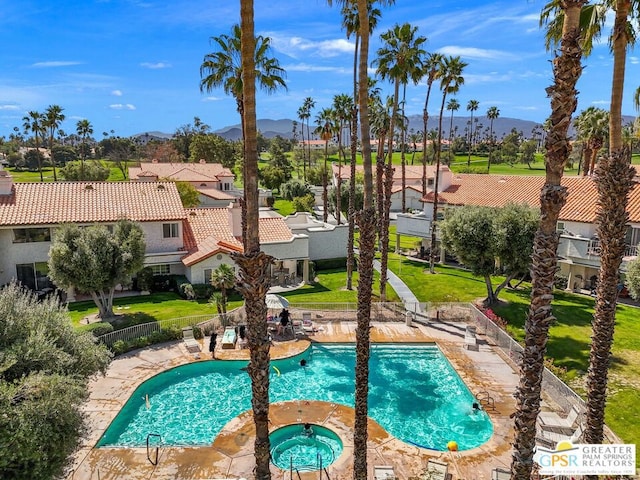 view of pool featuring a mountain view