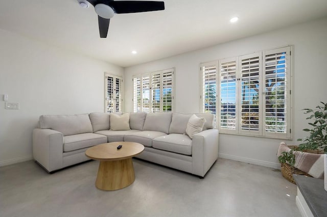 living room with ceiling fan