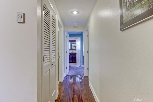 corridor featuring dark hardwood / wood-style flooring