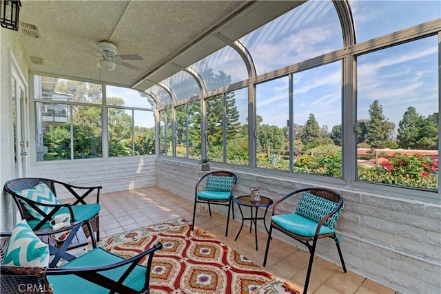 sunroom / solarium featuring ceiling fan and a healthy amount of sunlight