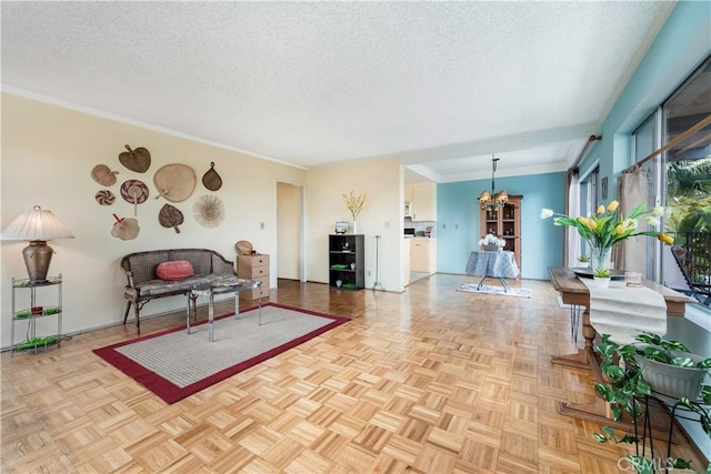 191 Kennebec Ave Unit 301, Long Beach, CA 90803 - living room with a chandelier and a textured ceiling