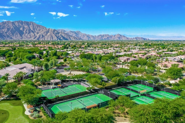 birds eye view of property featuring a mountain view