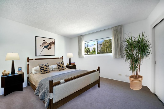 bedroom featuring carpet flooring and a textured ceiling