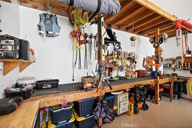 interior space featuring a workshop area