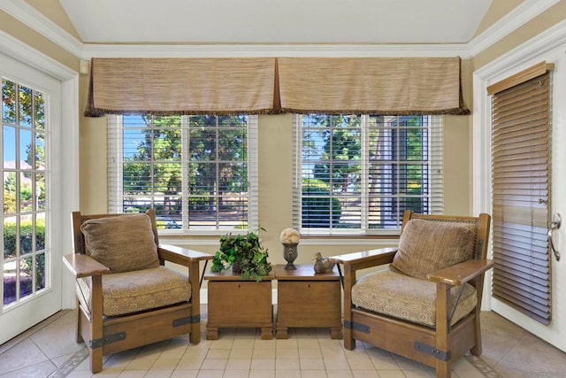 sunroom / solarium featuring vaulted ceiling