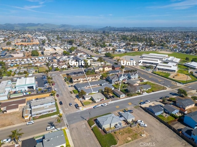 aerial view featuring a residential view and a mountain view