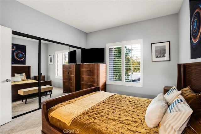 carpeted bedroom featuring a closet