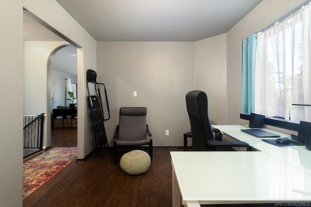 home office featuring dark hardwood / wood-style floors