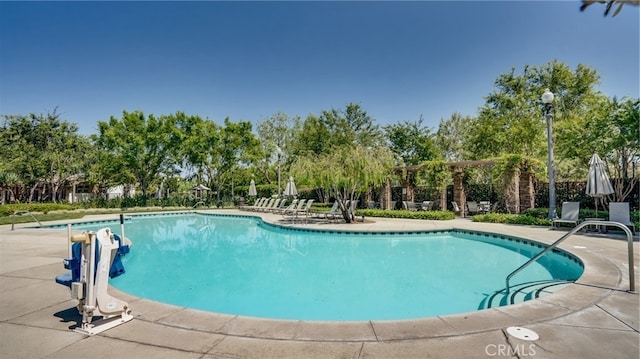 view of swimming pool with a patio