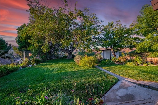 view of yard at dusk