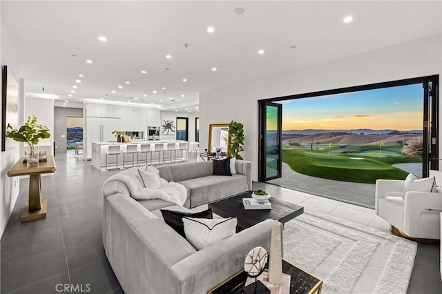 living area with recessed lighting