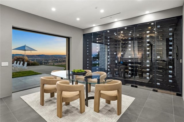 wine area with tile patterned flooring