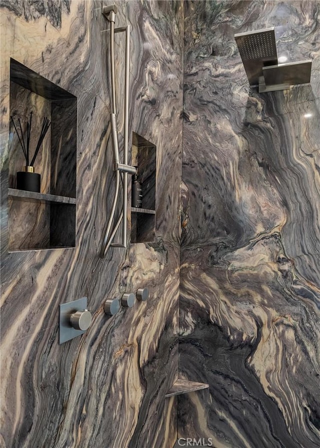 interior details with a marble finish shower