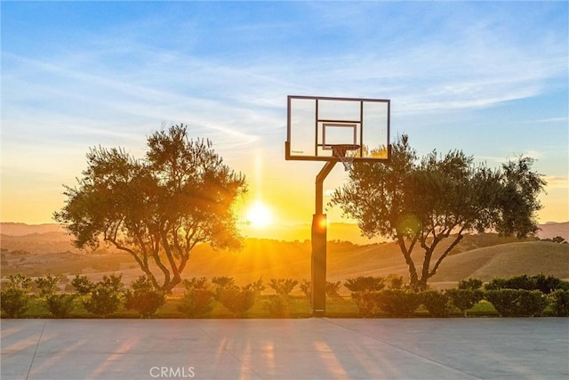 view of sport court featuring a mountain view