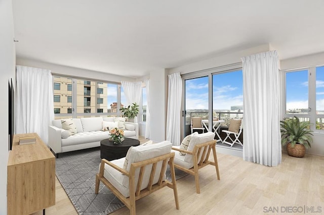 living room with light hardwood / wood-style floors