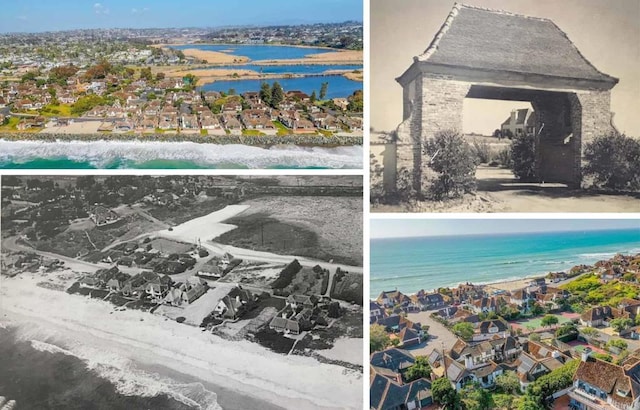 aerial view with a view of the beach and a water view