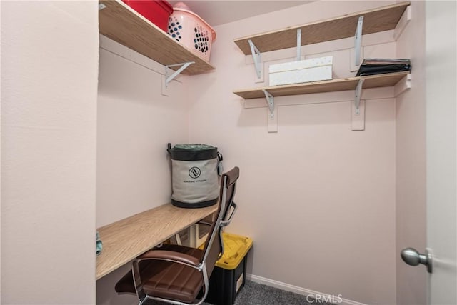 walk in closet featuring carpet floors