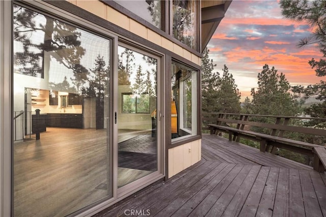 exterior space with dark wood-type flooring