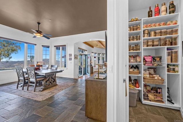 interior space featuring ceiling fan