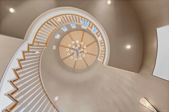 stairs with a towering ceiling