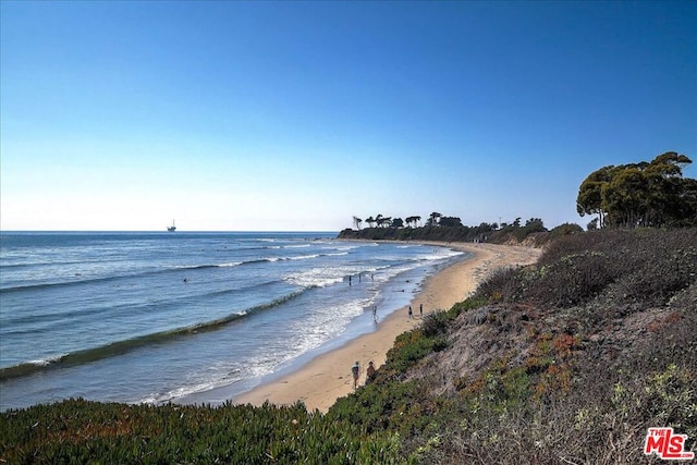 property view of water with a beach view