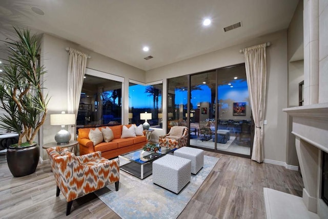 living room featuring light wood-type flooring