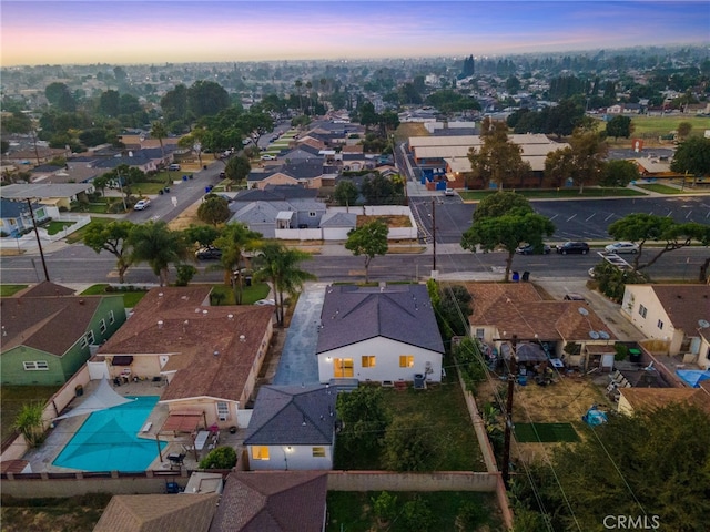 view of aerial view at dusk