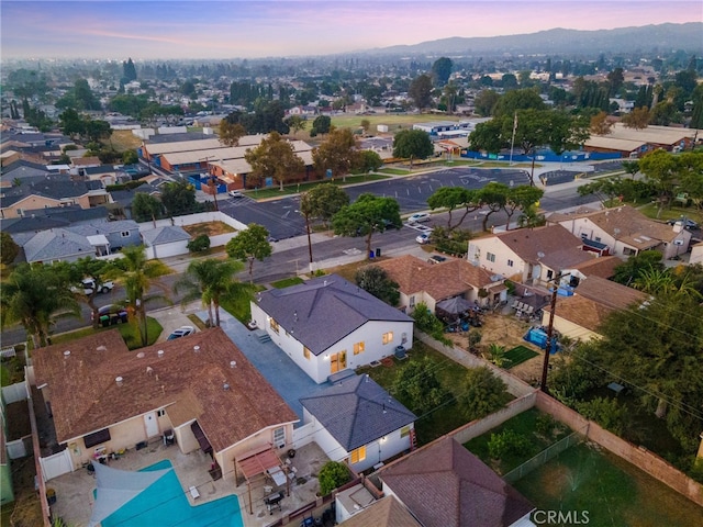 view of aerial view at dusk