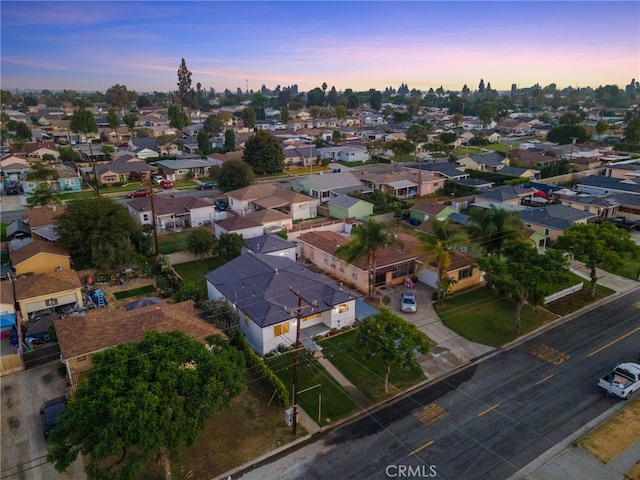 view of aerial view at dusk