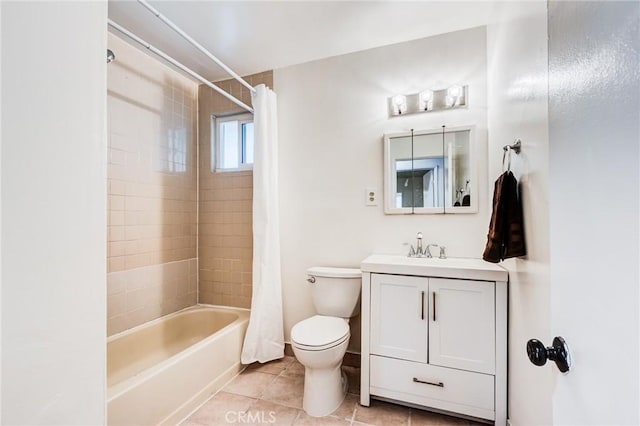 full bathroom with tile patterned flooring, vanity, shower / bath combination with curtain, and toilet