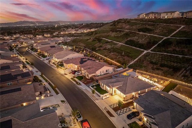 view of aerial view at dusk