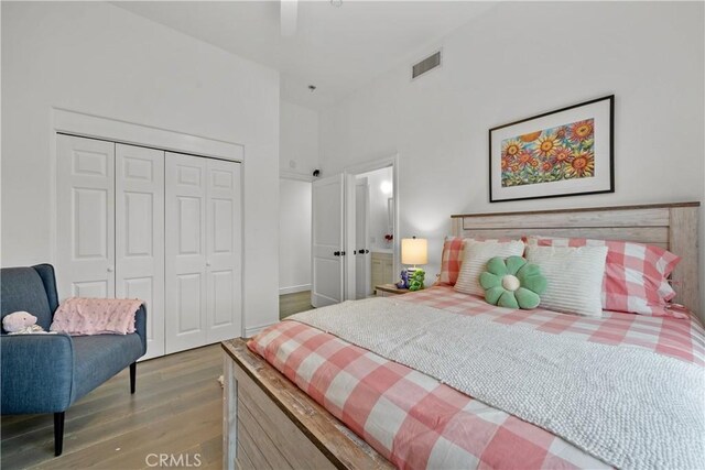 8350 Hillcroft Dr, West Hills, CA 91304 - bedroom with wood finished floors, a closet, and ceiling fan