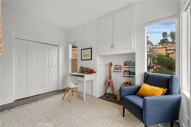 sitting room with hardwood / wood-style flooring