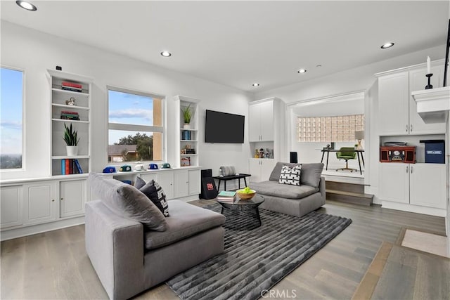 living room featuring dark hardwood / wood-style floors