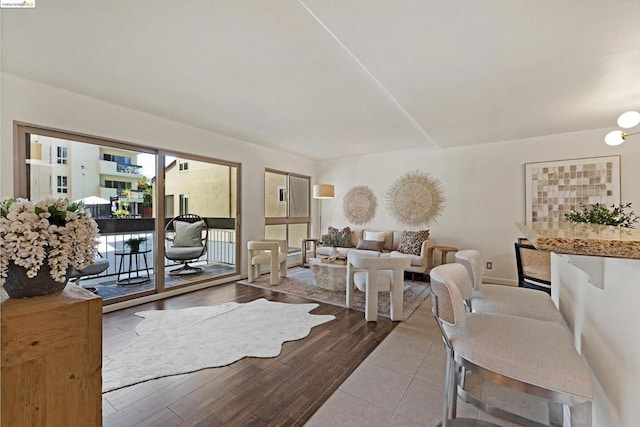 living room with hardwood / wood-style flooring