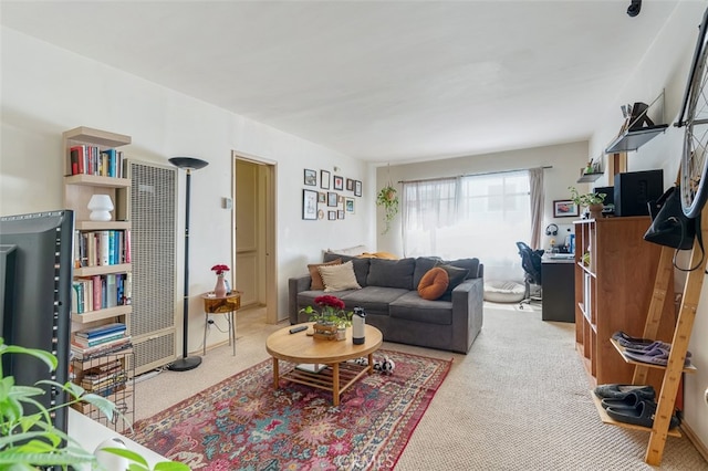 living room with light colored carpet