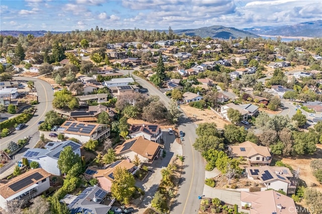 drone / aerial view featuring a mountain view