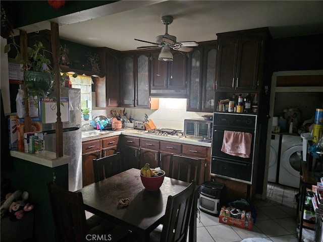 kitchen featuring ceiling fan, dark brown cabinetry, and appliances with stainless steel finishes