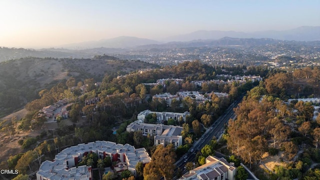 aerial view at dusk with a mountain view