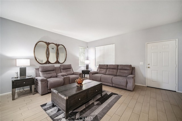 living room with light hardwood / wood-style floors