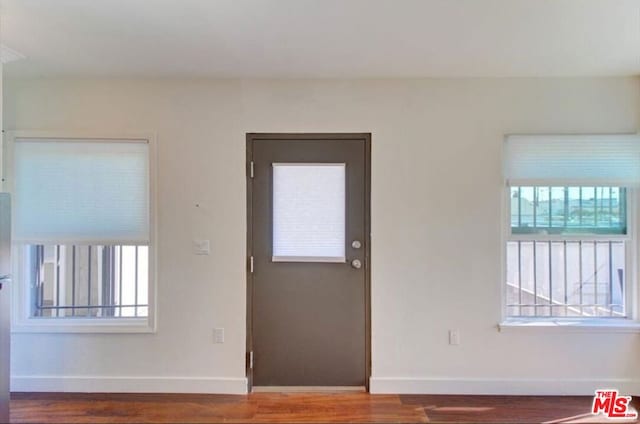 entryway with dark wood-type flooring