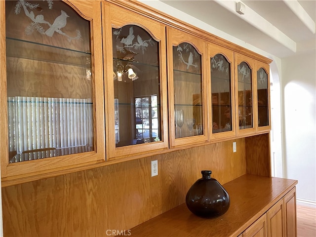 interior details featuring wood walls