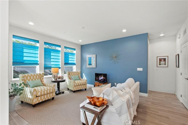 living room featuring light wood-type flooring