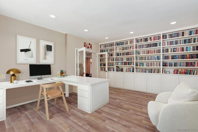 home office featuring light hardwood / wood-style flooring