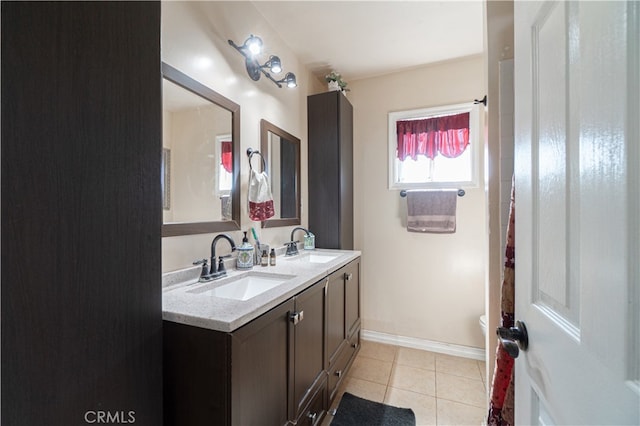 bathroom featuring vanity, toilet, and tile patterned flooring