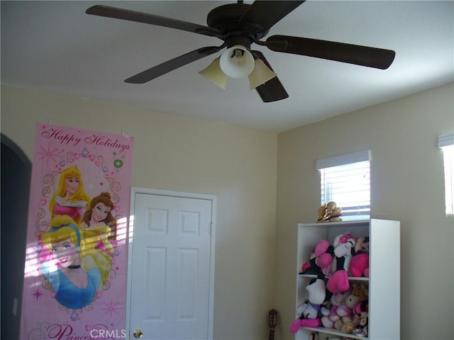 game room with ceiling fan