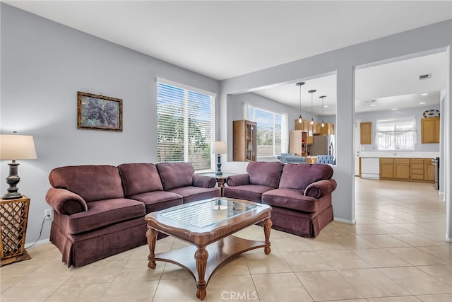 tiled living room with sink