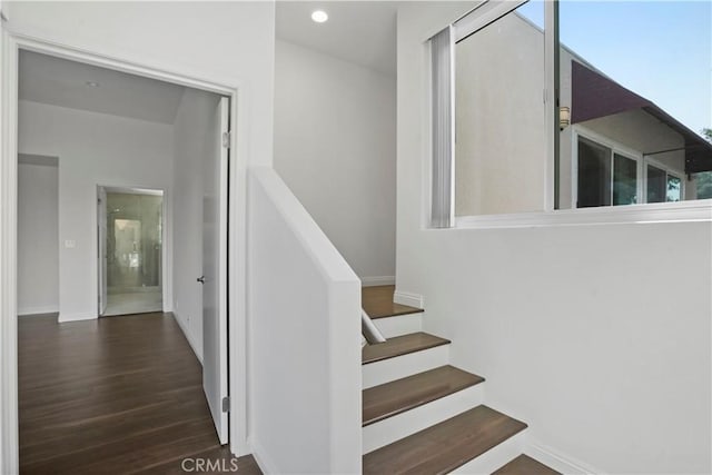 stairs featuring wood-type flooring