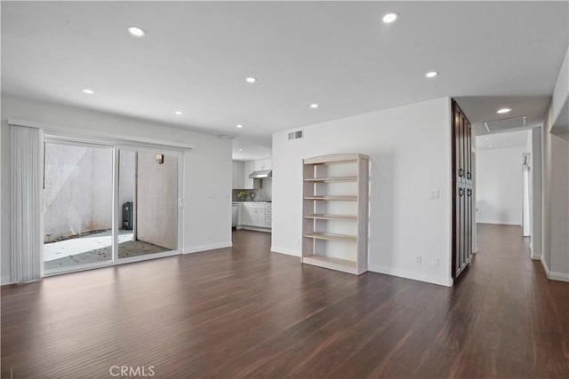 unfurnished living room with dark hardwood / wood-style flooring